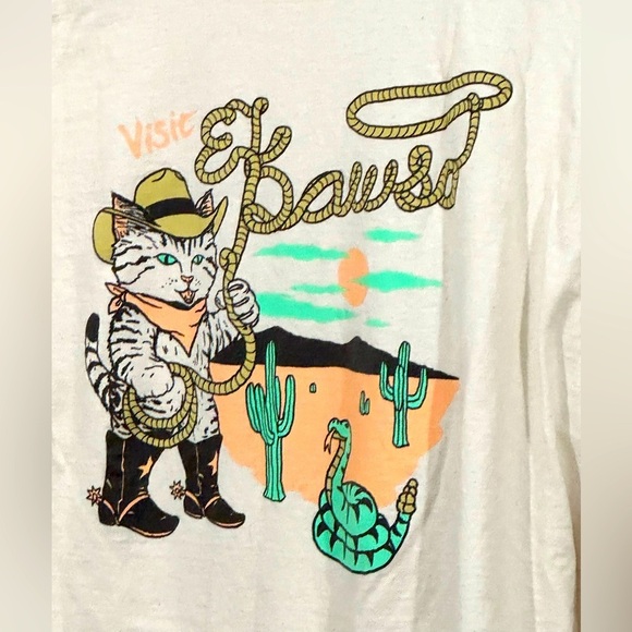 Cowboy Cat Graphic T-Shirt Visit El Paso Rope Desert Scene Western Size L - Picture 2 of 4